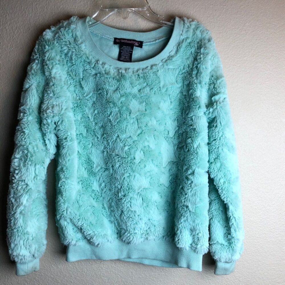 Girls Eyeshadown Soft Mint Green Fuzzy pullover Sweater Size 6 6X